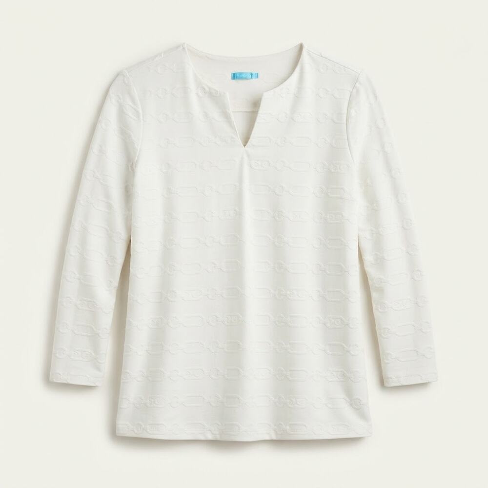 J. McLaughlin Womens S Old Money Quiet Luxury Preppy Catalina Cloth V-Neck Top